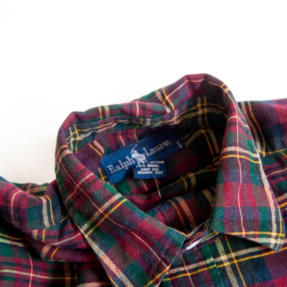 Y2K red plaid flannel m medium 8 / dark red checkered shirt / long sleeve flanne - Picture 6 of 6